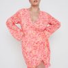 Clothing Pretty Lavish | Jessica Wrap Mini Dress Curve Pink And Orange Floral