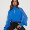 Clothing Pretty Lavish | Romy Cut Out High Neck Blouse Blue