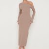 Clothing Pretty Lavish | Anouska Asymmetric Knit Dress Taupe