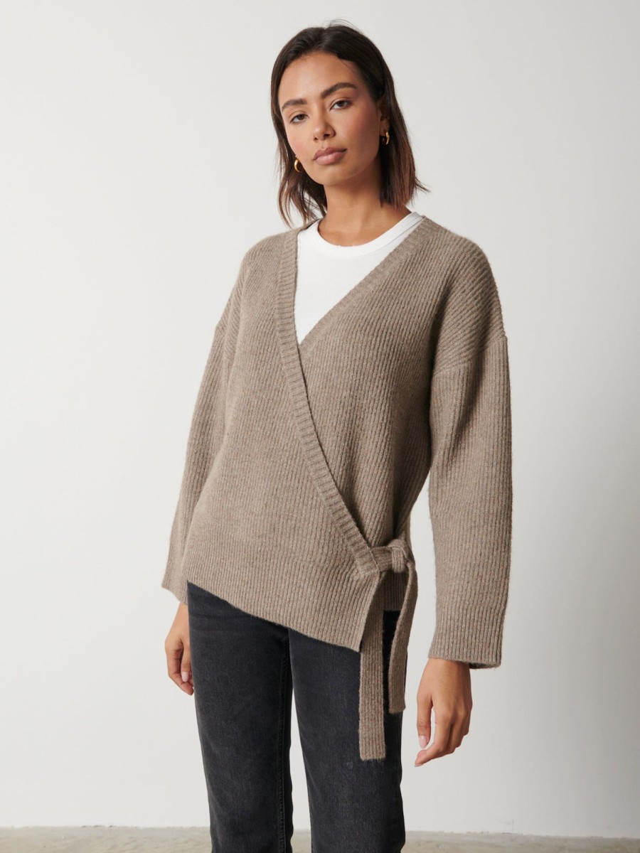 Clothing Pretty Lavish | Tayla Asymmetric Button Cardigan Taupe