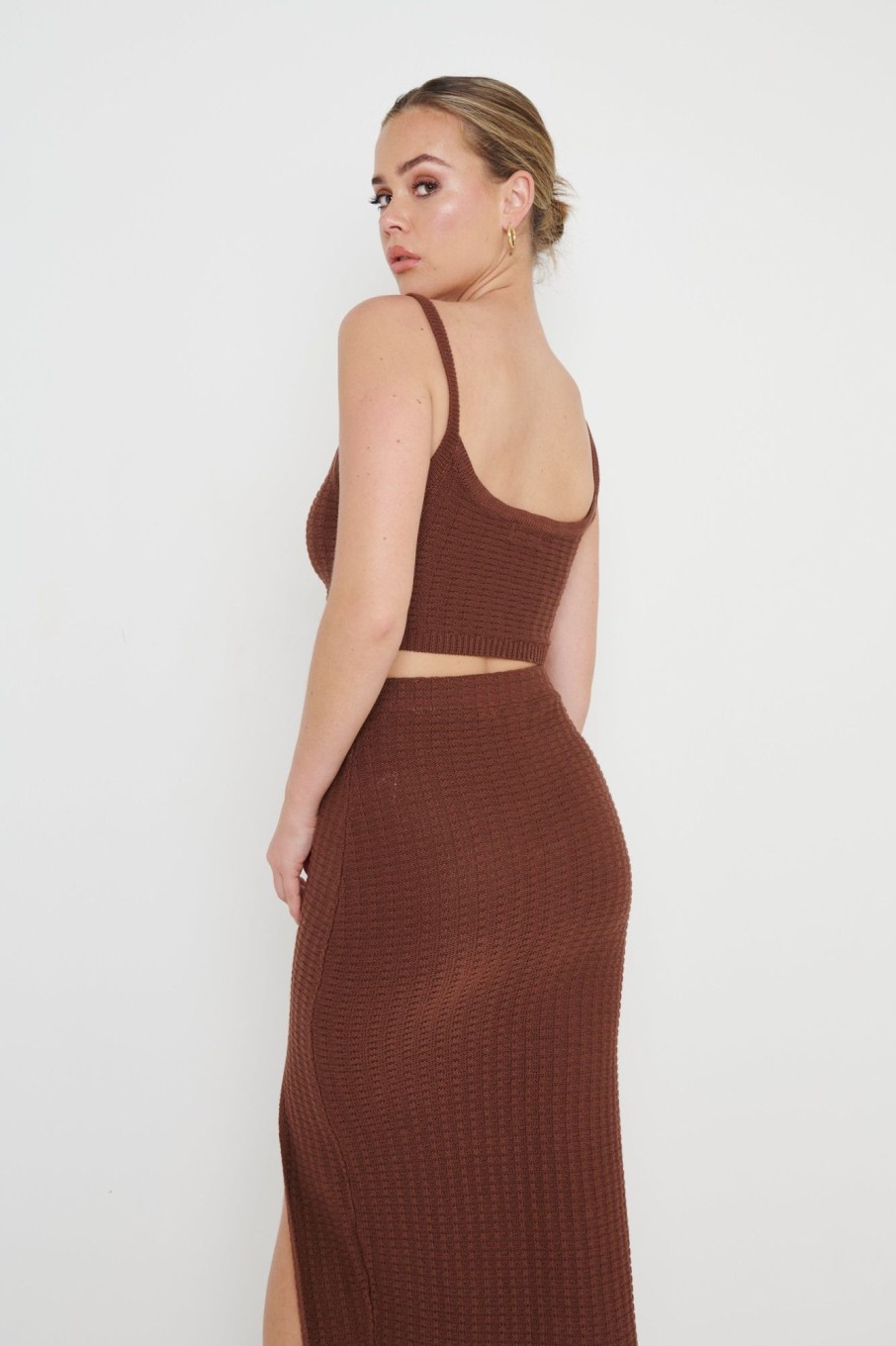 Clothing Pretty Lavish | Celine Crochet Knit Cami Top Brown