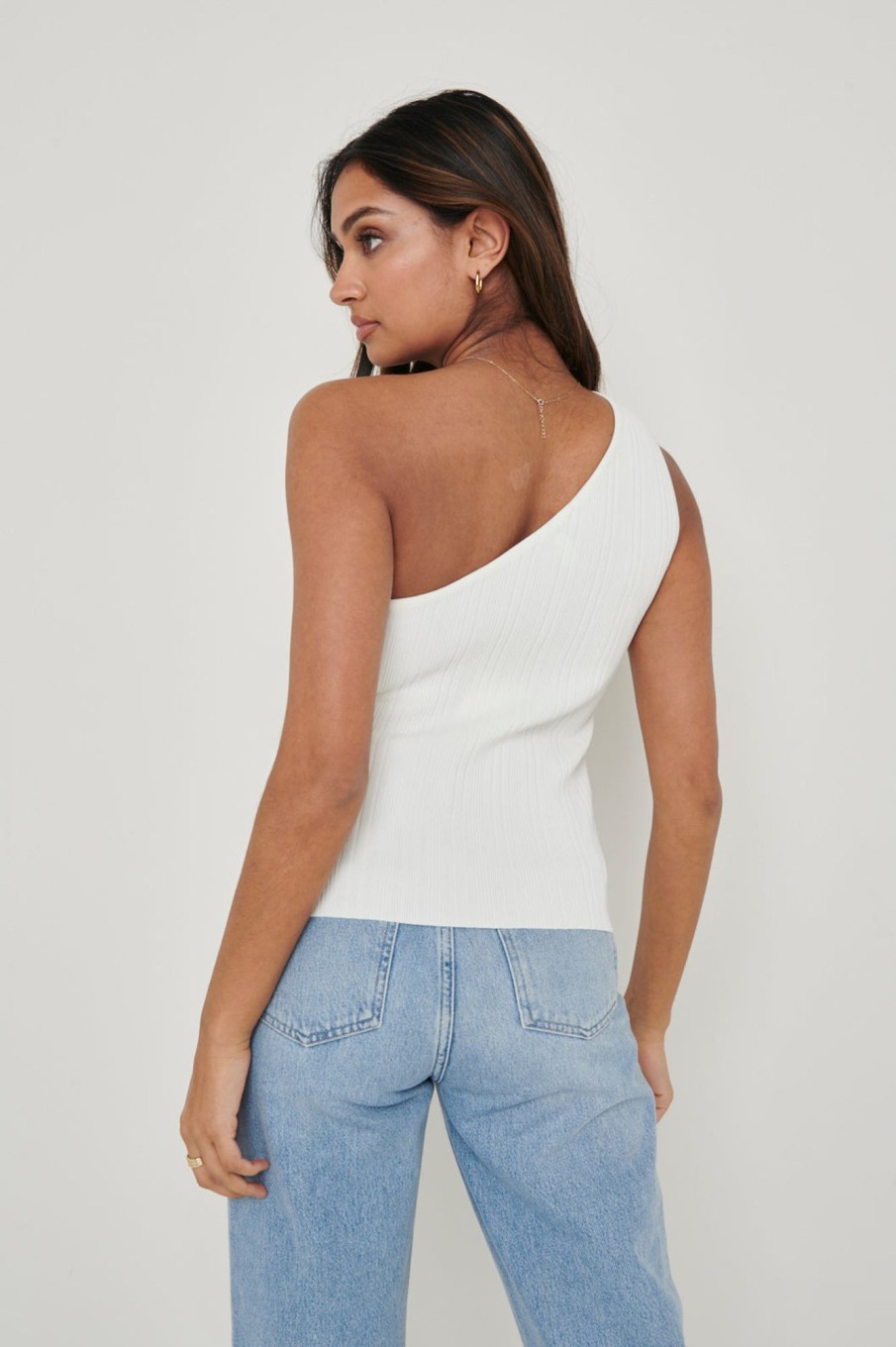 Clothing Pretty Lavish | Jamison One Shoulder Knit Top Cream