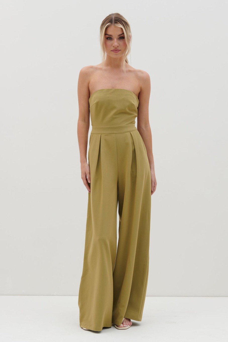 Clothing Pretty Lavish | Campbell Bandeau Jumpsuit Tarragon