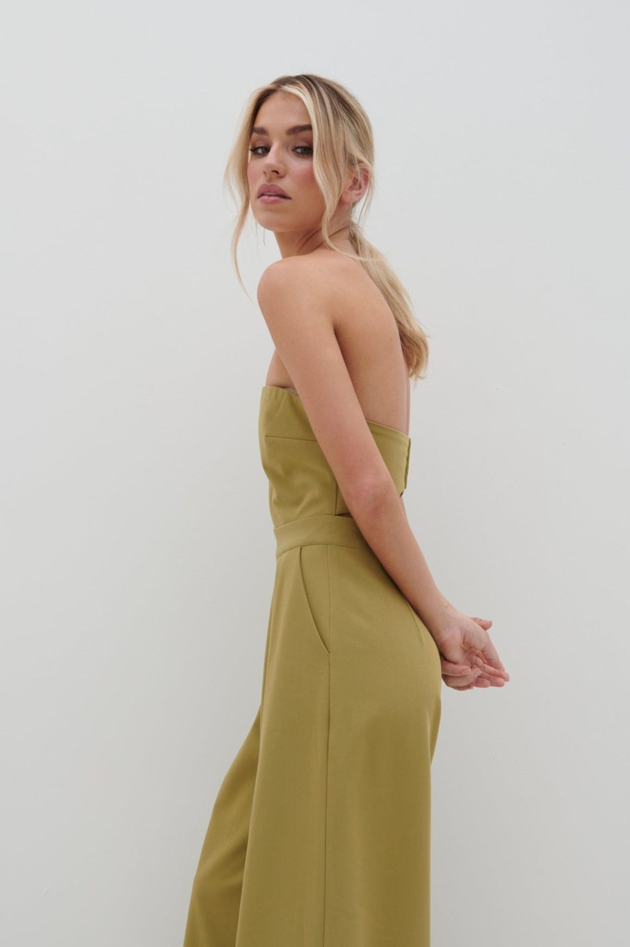 Clothing Pretty Lavish | Campbell Bandeau Jumpsuit Tarragon