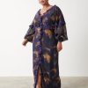 Clothing Pretty Lavish | Francesca Frill Maxi Dress Curve Dark Amethyst & Saffron Floral