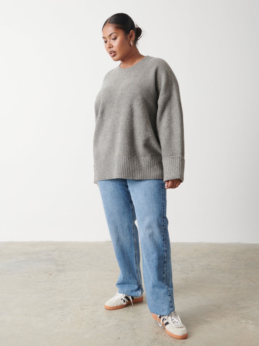 Clothing Pretty Lavish | Camille Oversized Borg Jumper Curve Charcoal