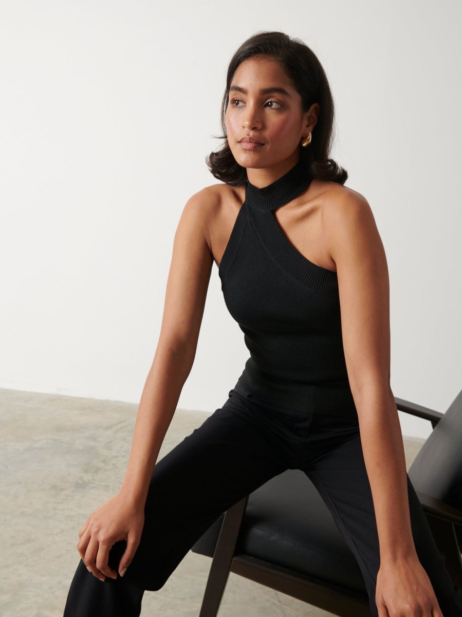 Clothing Pretty Lavish | Mia Turtle Neck Asymmetric Knit Top Black