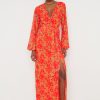 Clothing Pretty Lavish | Alexis Knot Drape Dress Red And Orange Floral