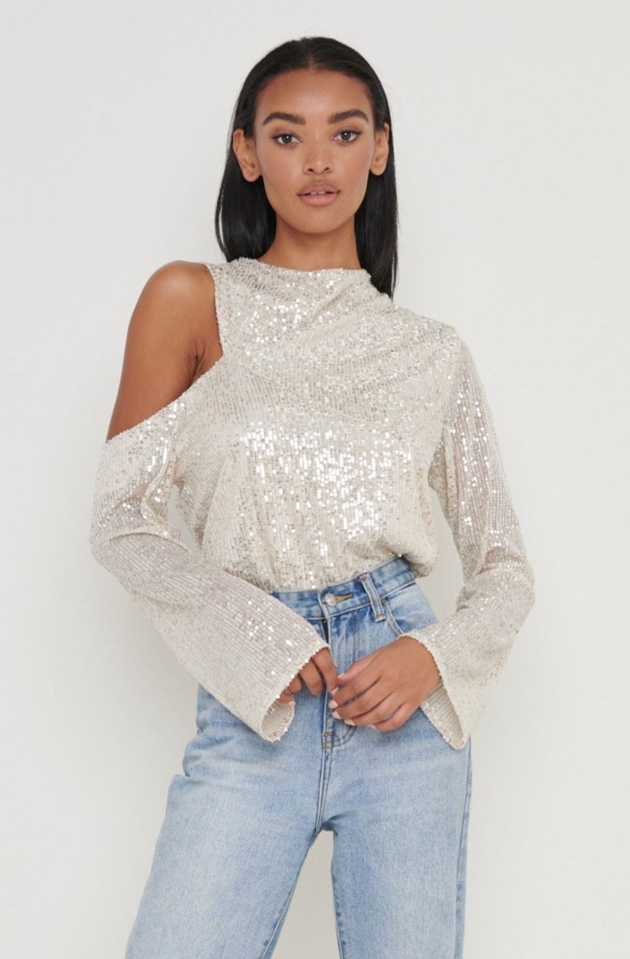 Clothing Pretty Lavish | Jett Sequin Asymmetric Blouse Silver