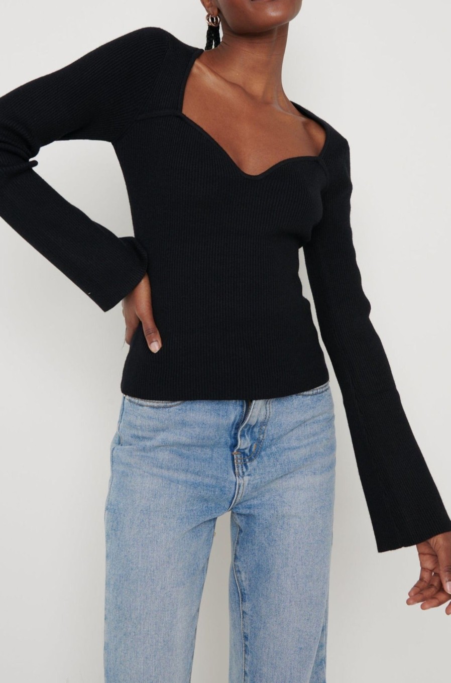 Clothing Pretty Lavish | Rea Sweetheart Knit Top Black