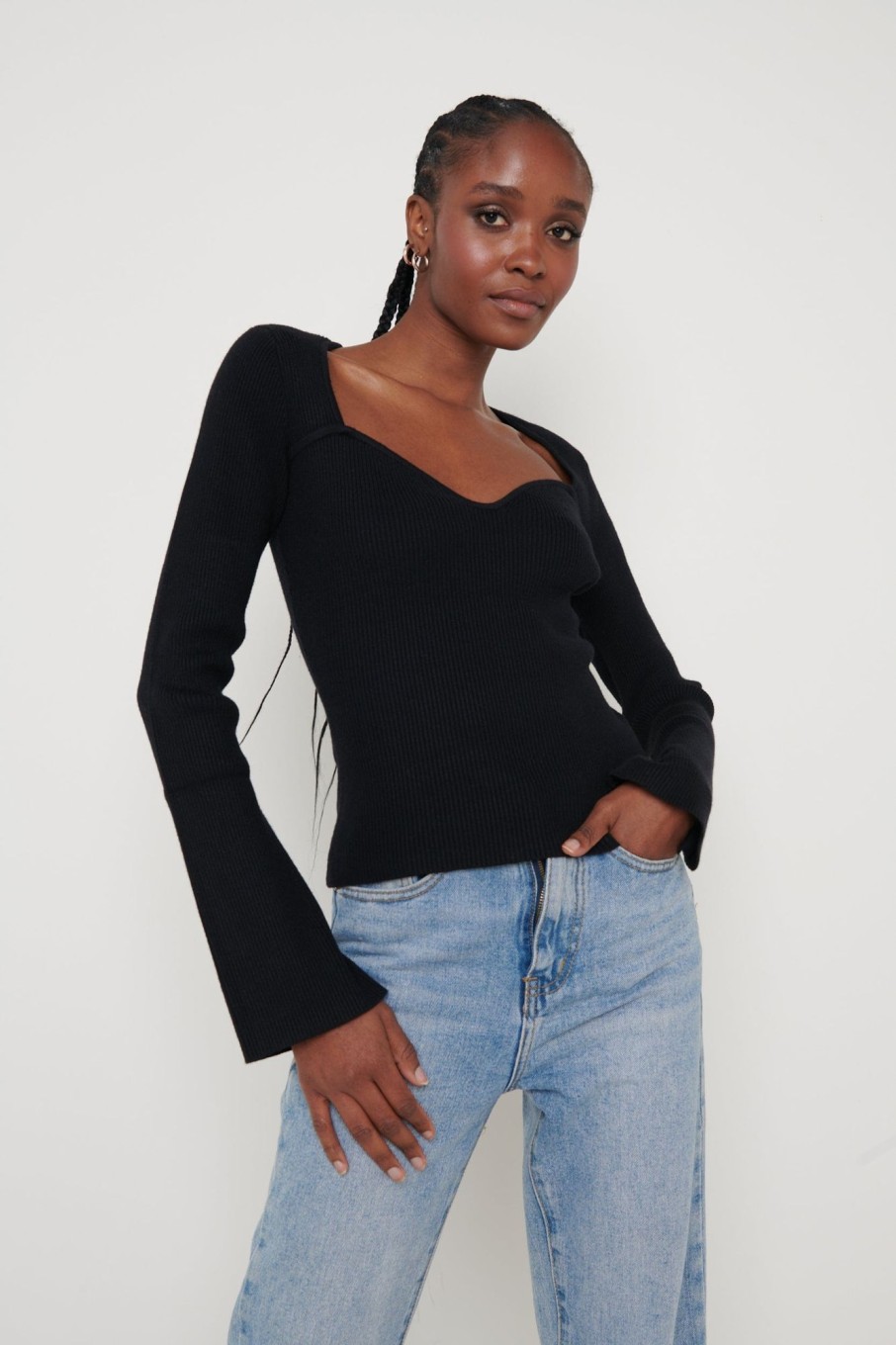 Clothing Pretty Lavish | Rea Sweetheart Knit Top Black