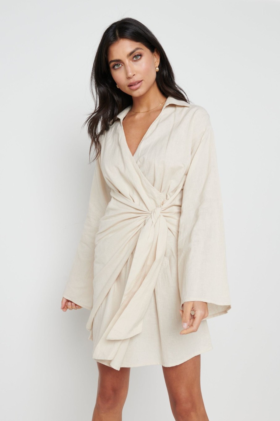 Clothing Pretty Lavish | Louis Tie Mini Dress Sand