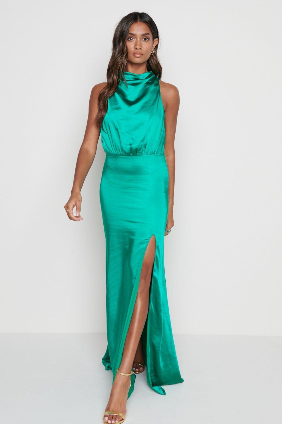 Clothing Pretty Lavish | Tabitha Funnel Neck Midaxi Dress Emerald