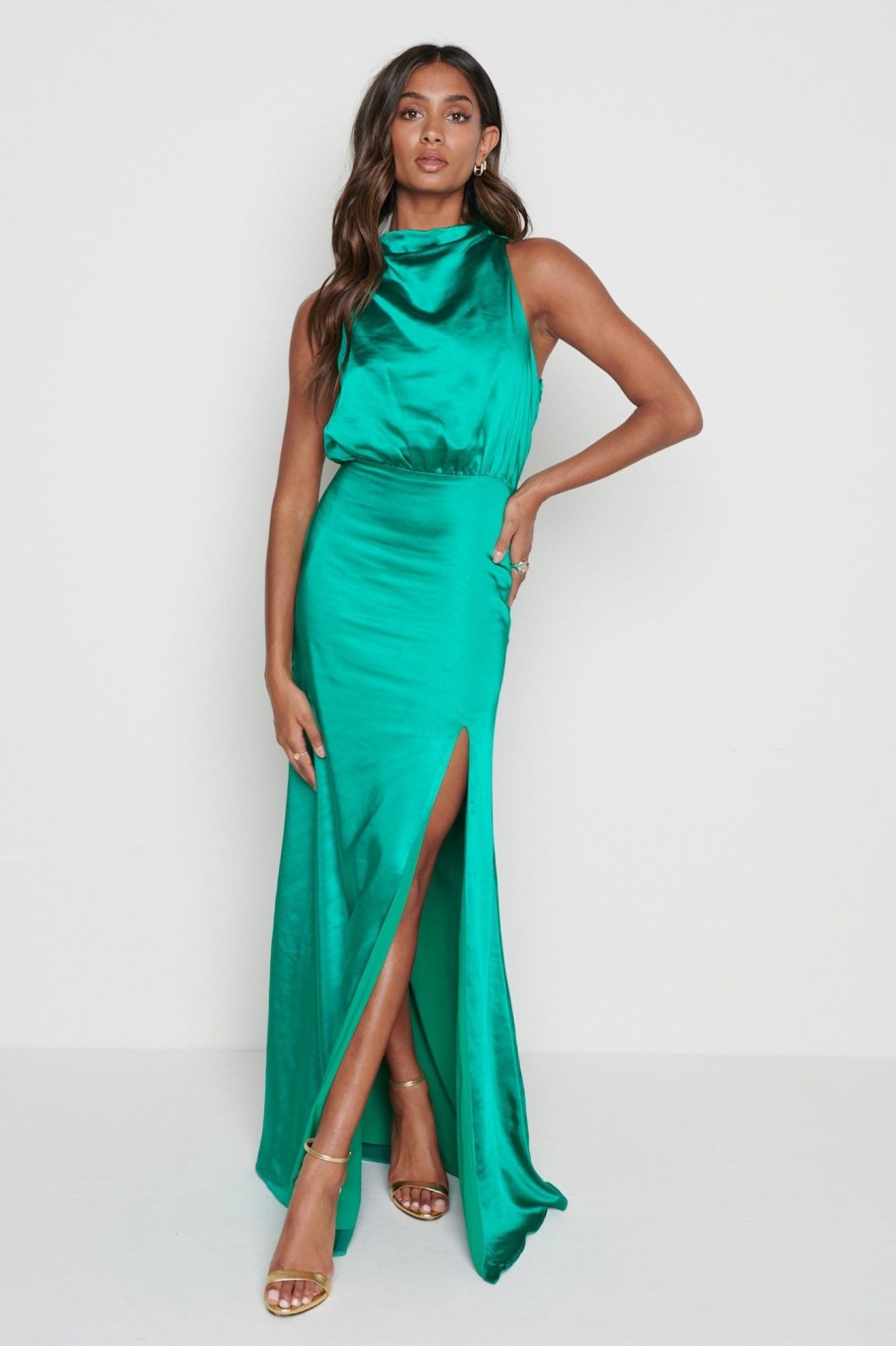 Clothing Pretty Lavish | Tabitha Funnel Neck Midaxi Dress Emerald