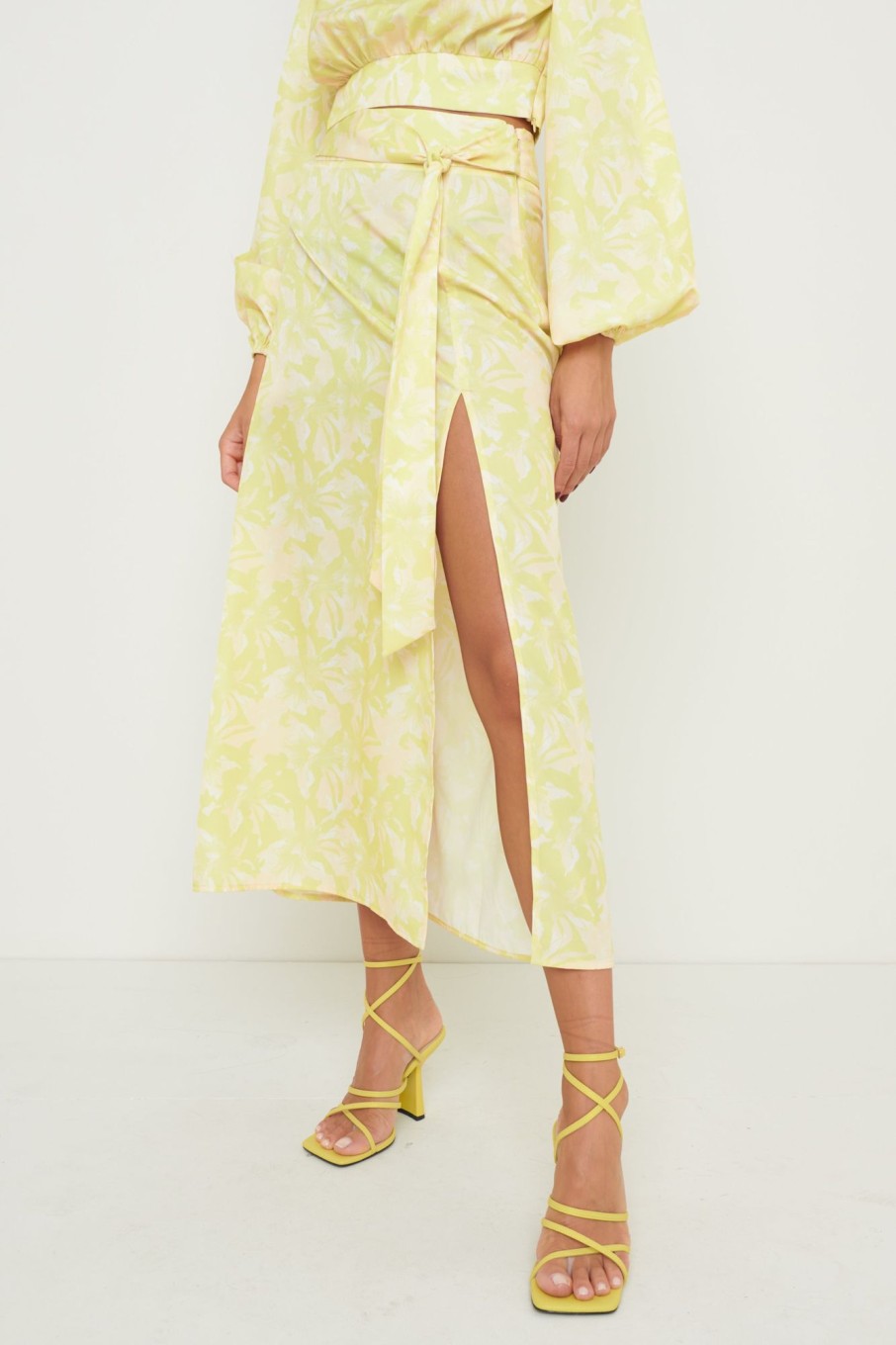 Clothing Pretty Lavish | Hadley Tie Midaxi Skirt Chartreuse Floral