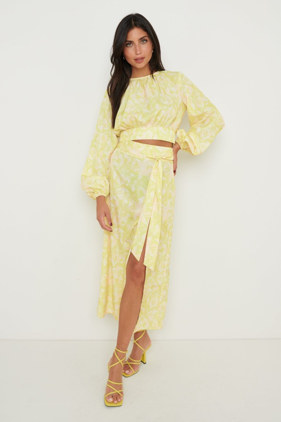 Clothing Pretty Lavish | Hadley Tie Midaxi Skirt Chartreuse Floral