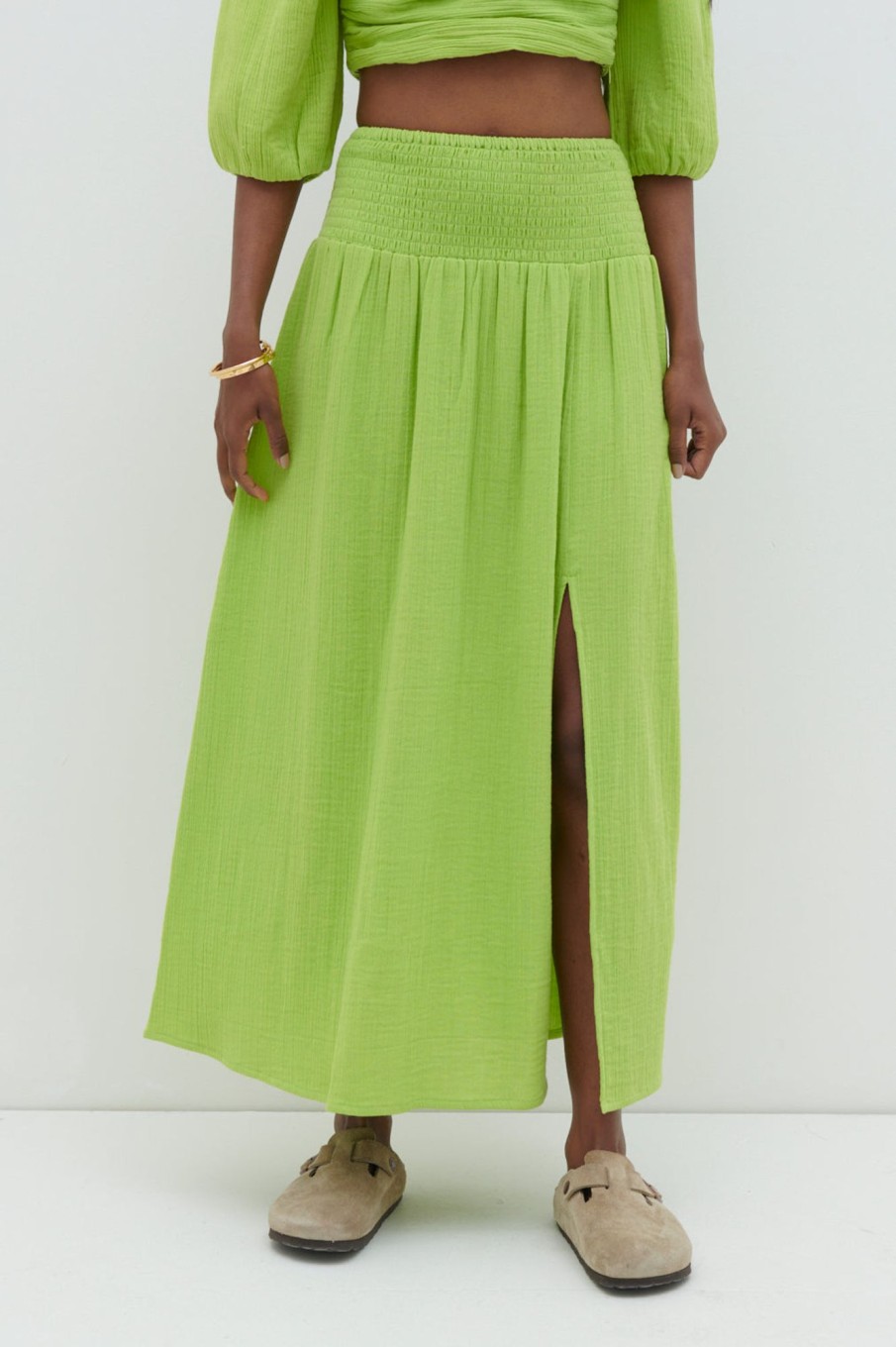 Clothing Pretty Lavish | Ingrid Ruched Midaxi Skirt Lime