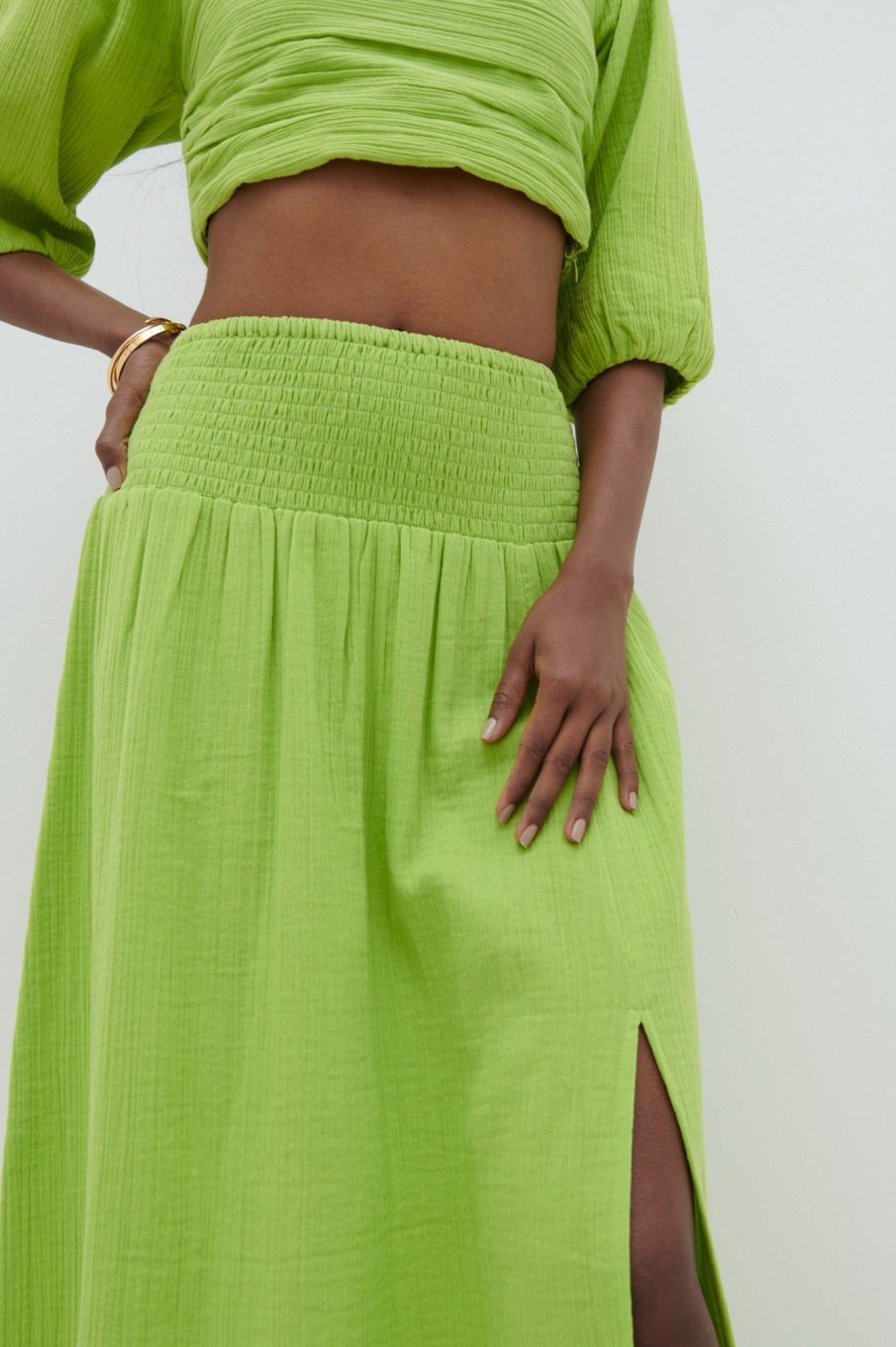 Clothing Pretty Lavish | Ingrid Ruched Midaxi Skirt Lime