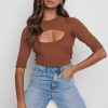 Clothing Pretty Lavish | Serena Cut Out Knit Top Brown