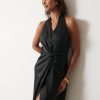 Clothing Pretty Lavish | Montana Satin Knotted Midaxi Dress Black