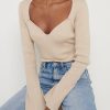 Clothing Pretty Lavish | Rea Sweetheart Knit Top Beige