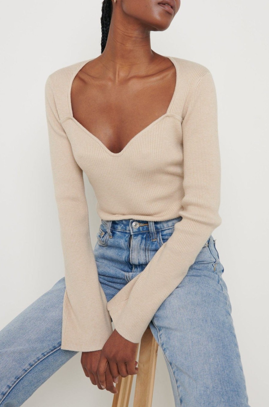 Clothing Pretty Lavish | Rea Sweetheart Knit Top Beige