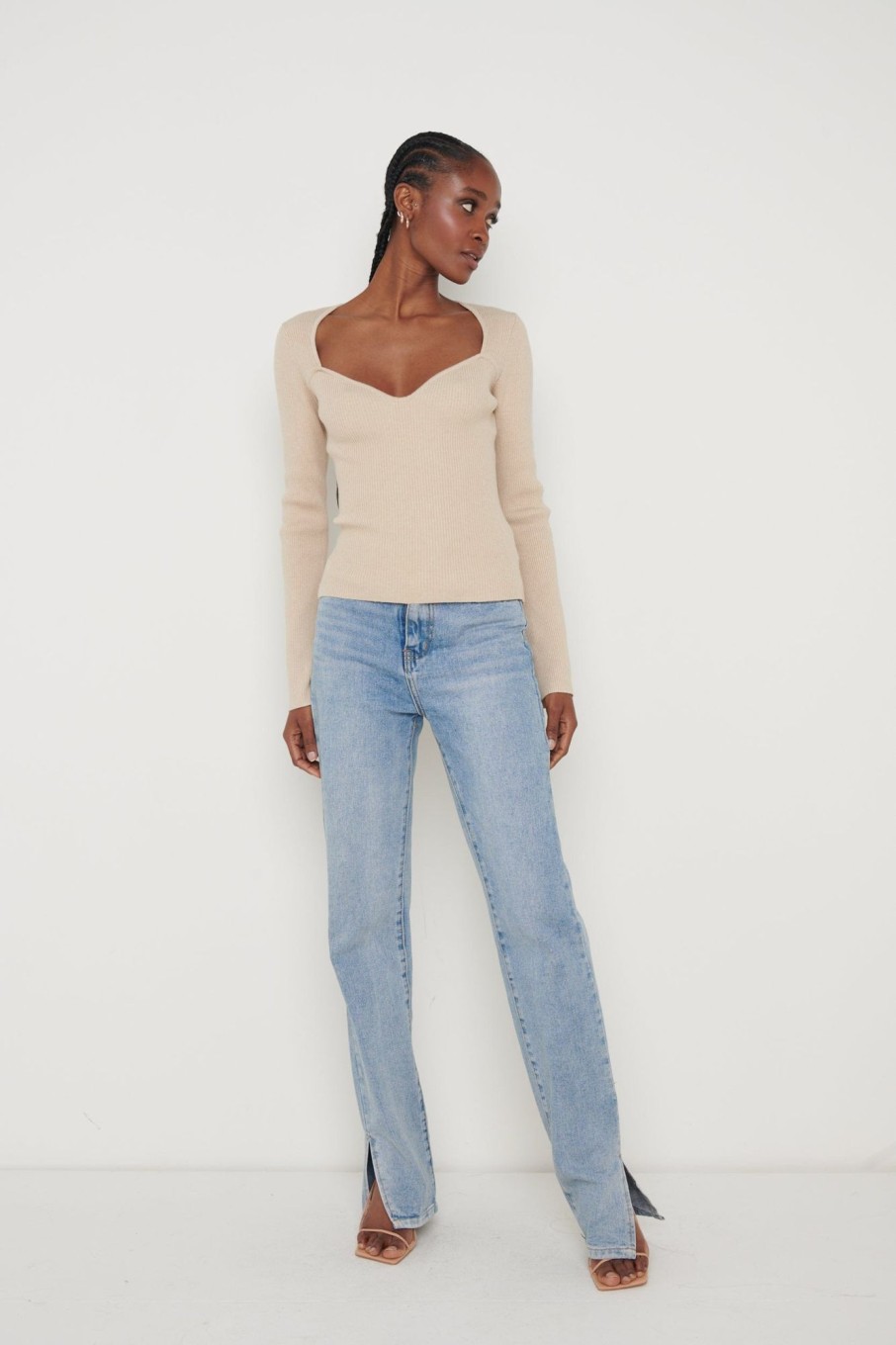 Clothing Pretty Lavish | Rea Sweetheart Knit Top Beige