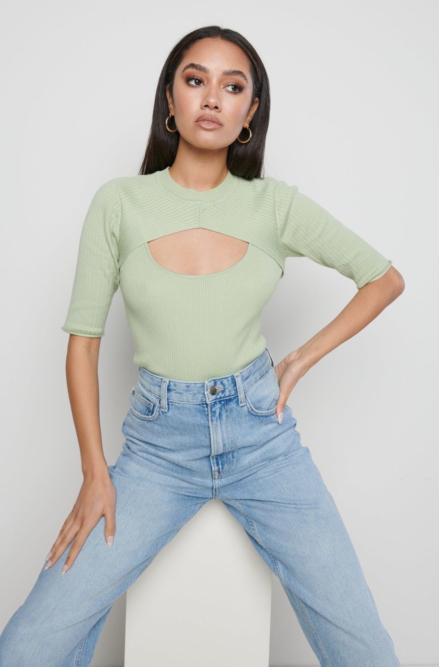 Clothing Pretty Lavish | Serena Cut Out Knit Top Mint