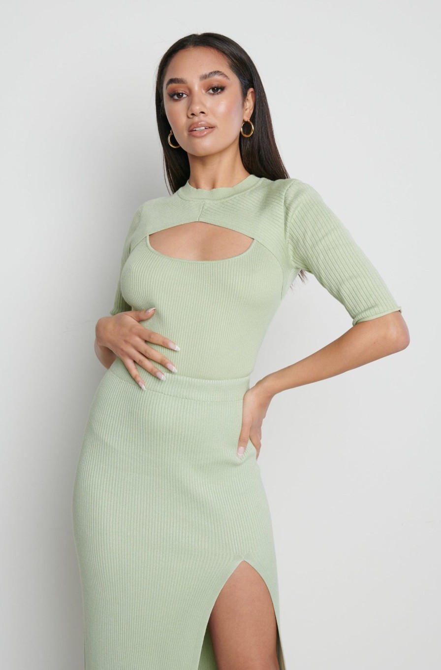 Clothing Pretty Lavish | Serena Cut Out Knit Top Mint