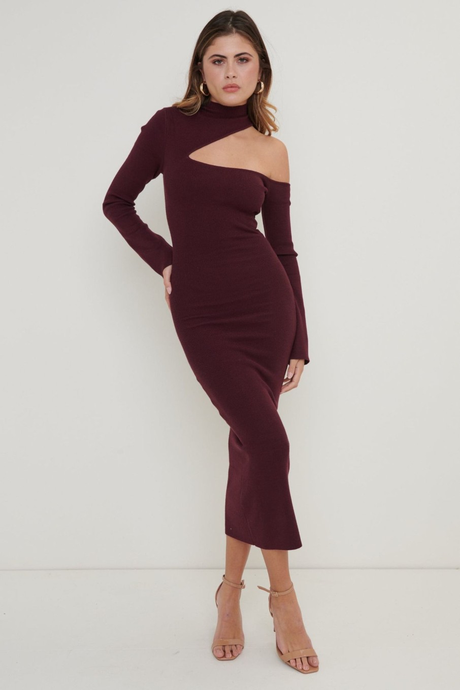 Clothing Pretty Lavish | Lillian Cut Out Midaxi Knit Dress Red