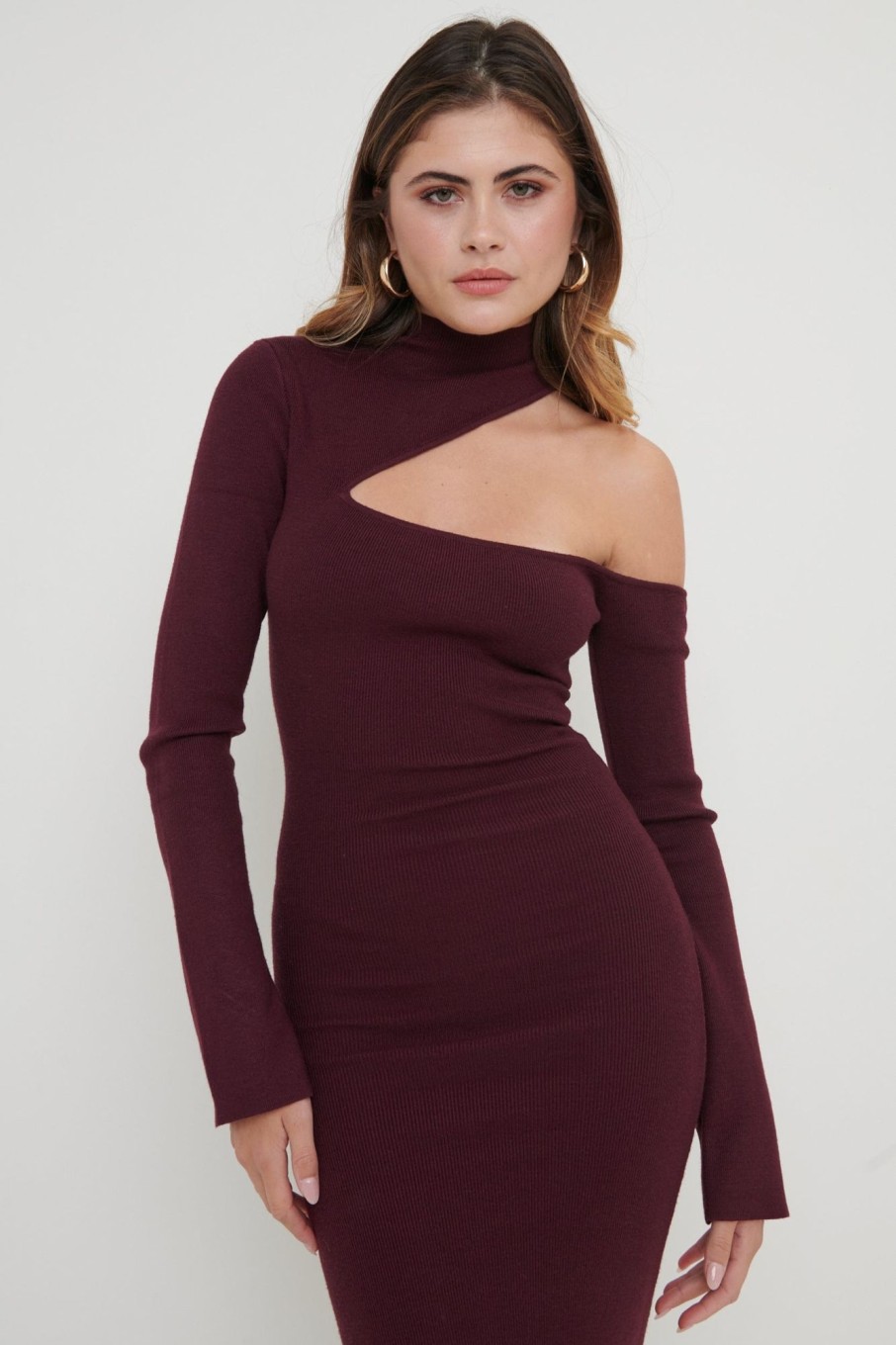 Clothing Pretty Lavish | Lillian Cut Out Midaxi Knit Dress Red