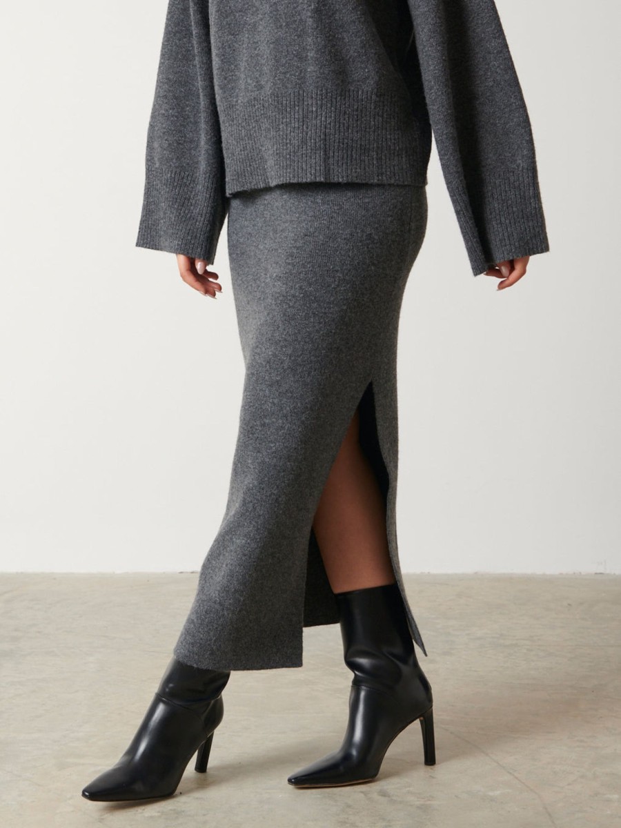 Clothing Pretty Lavish | Sloane Knit Slit Midaxi Skirt Charcoal