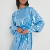 Clothing Pretty Lavish | Addison Sequin Tie Belt Dress Blue