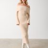 Clothing Pretty Lavish | Elodie Midaxi Bardot Knit Dress Cream