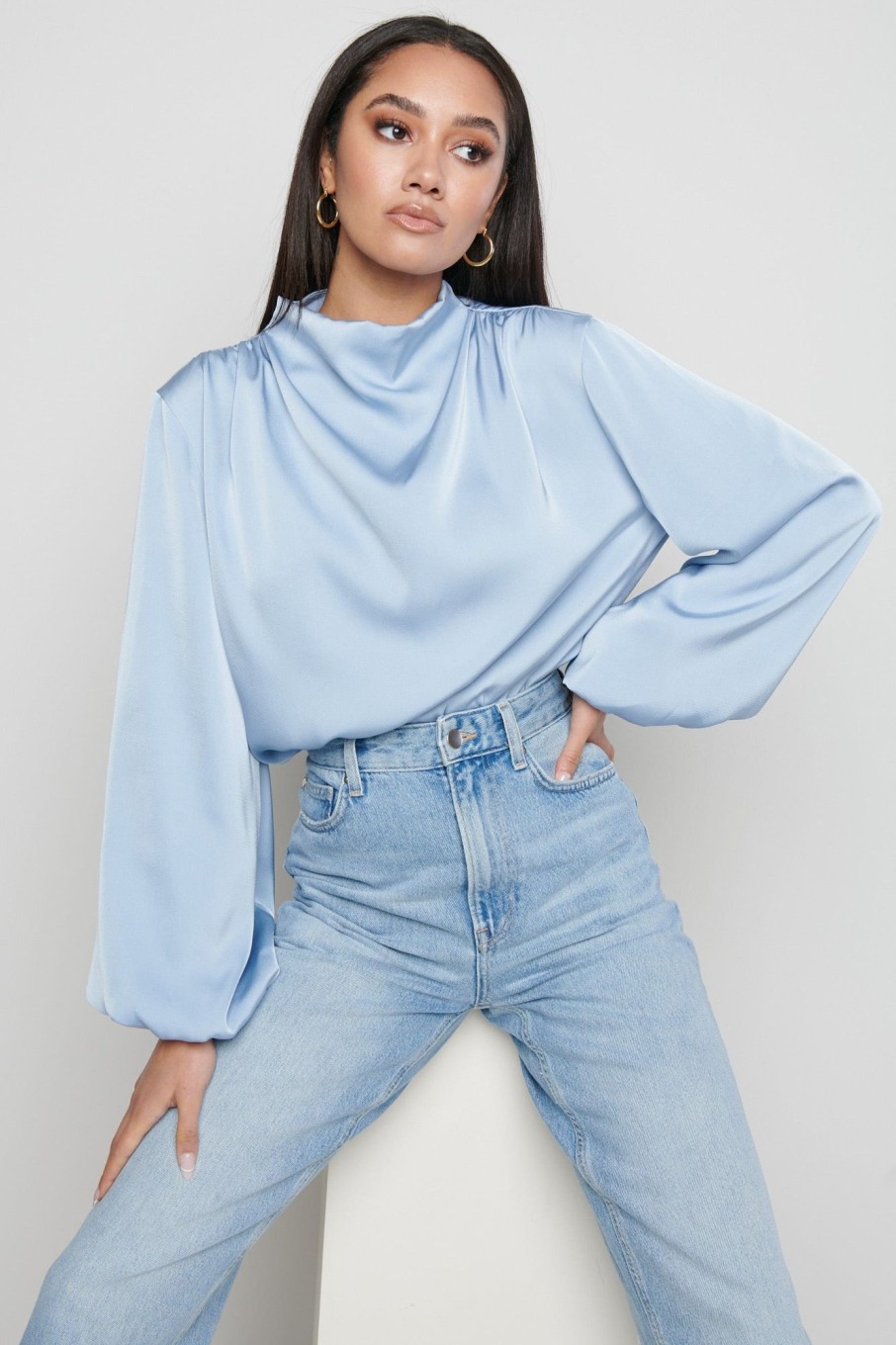 Clothing Pretty Lavish | Tate Pleated Blouse Blue