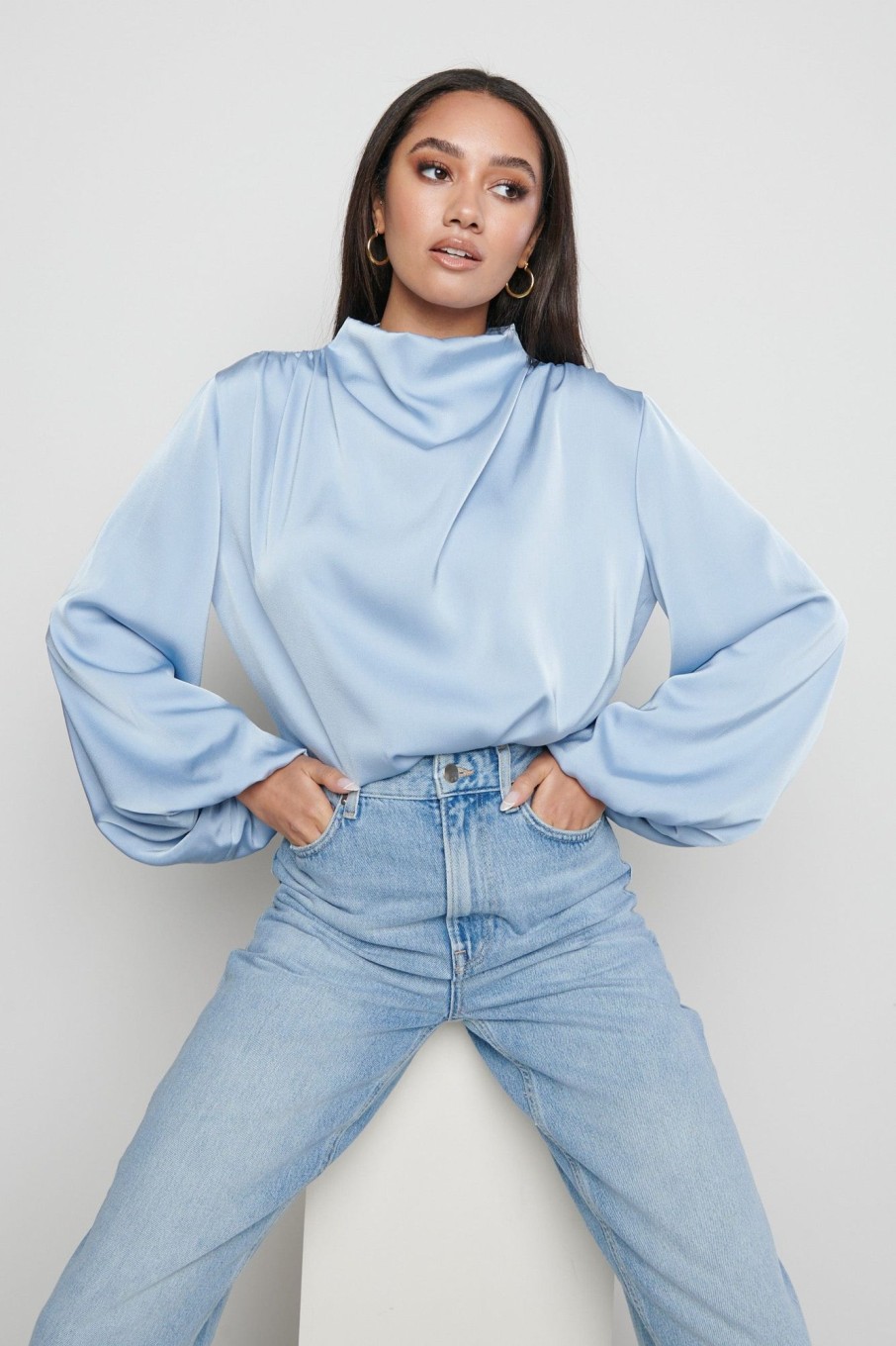 Clothing Pretty Lavish | Tate Pleated Blouse Blue