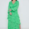 Clothing Pretty Lavish | Lois Cross Back Jaquard Maxi Dress Curve Emerald