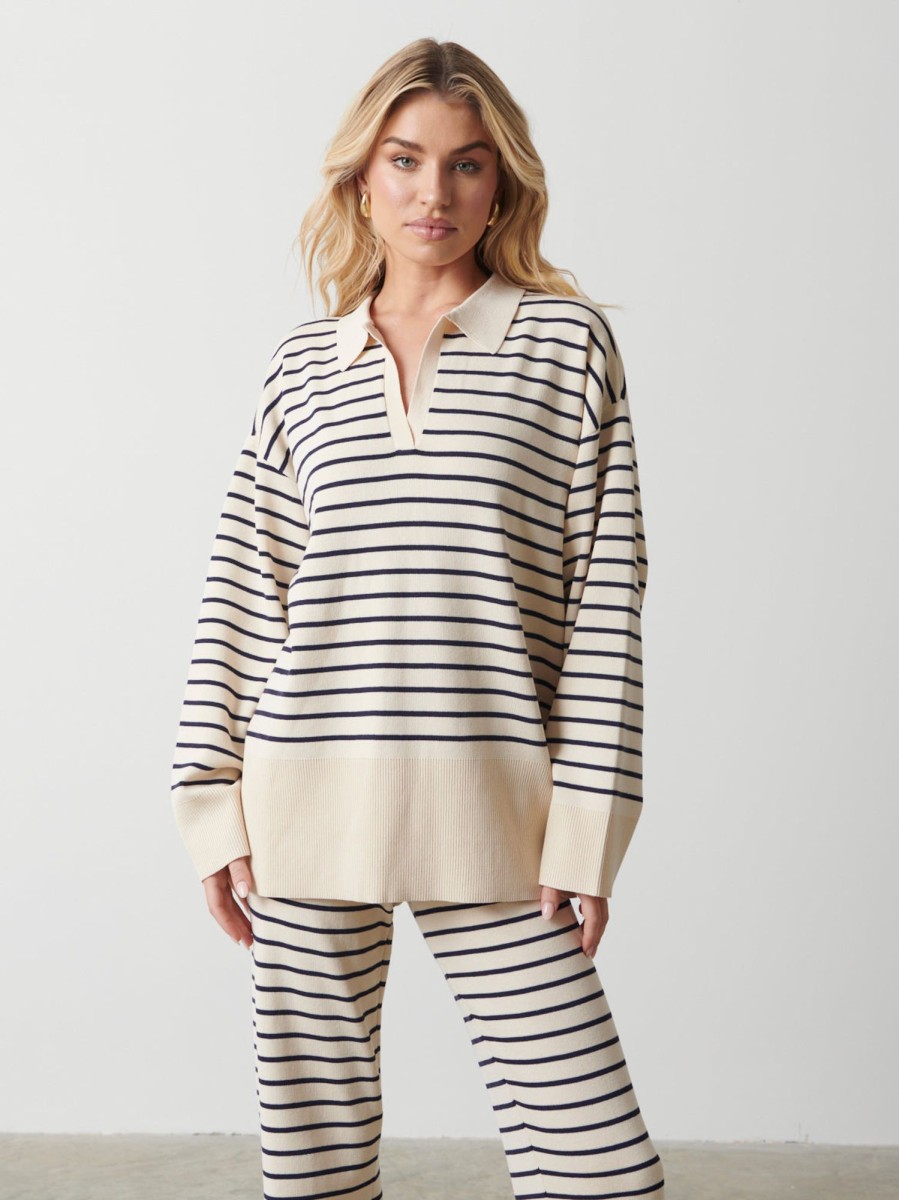 Clothing Pretty Lavish | Hayden Striped Jumper Cream And Navy