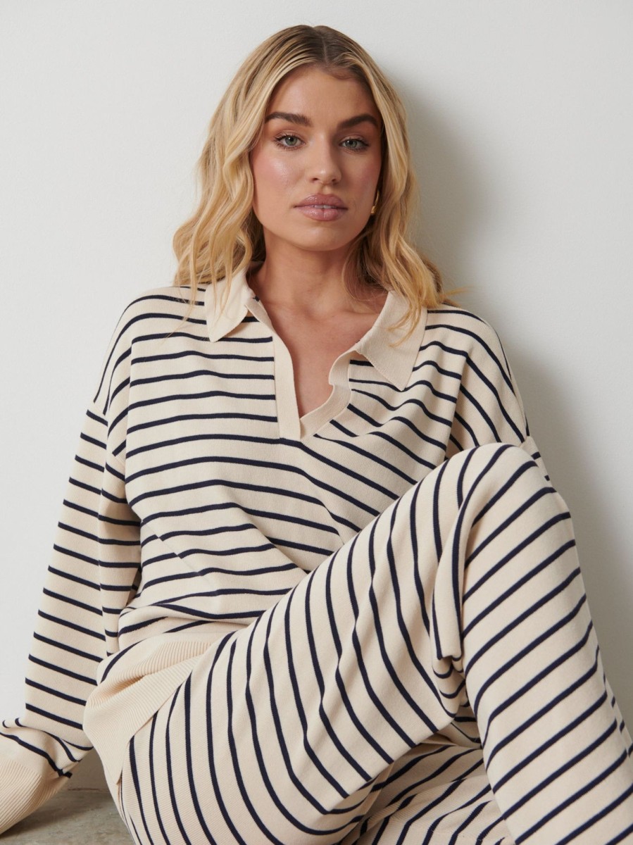 Clothing Pretty Lavish | Hayden Striped Jumper Cream And Navy