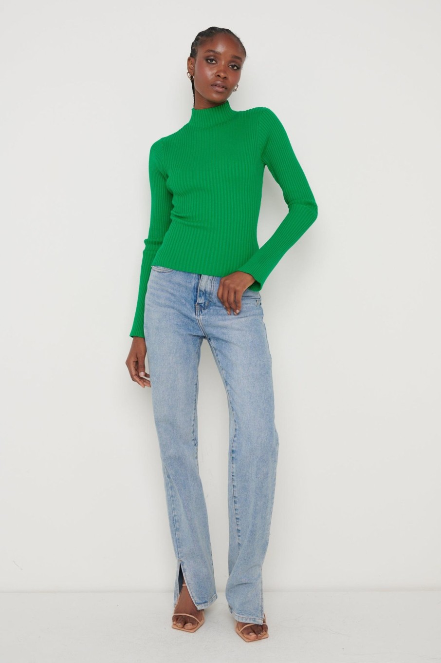 Clothing Pretty Lavish | Abbey Ribbed Grown Neck Top Green