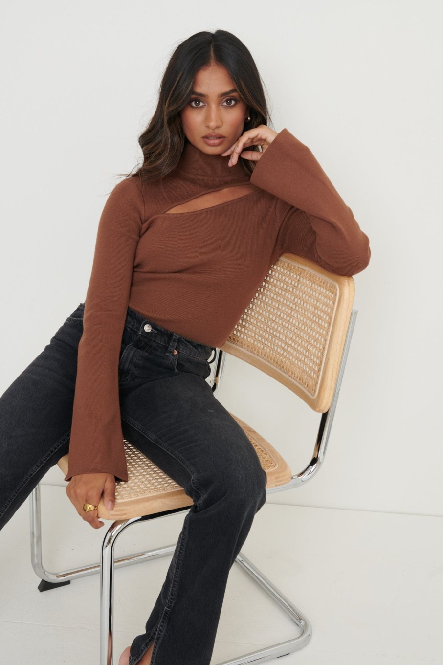 Clothing Pretty Lavish | Shani Cut Out Knit Top Brown