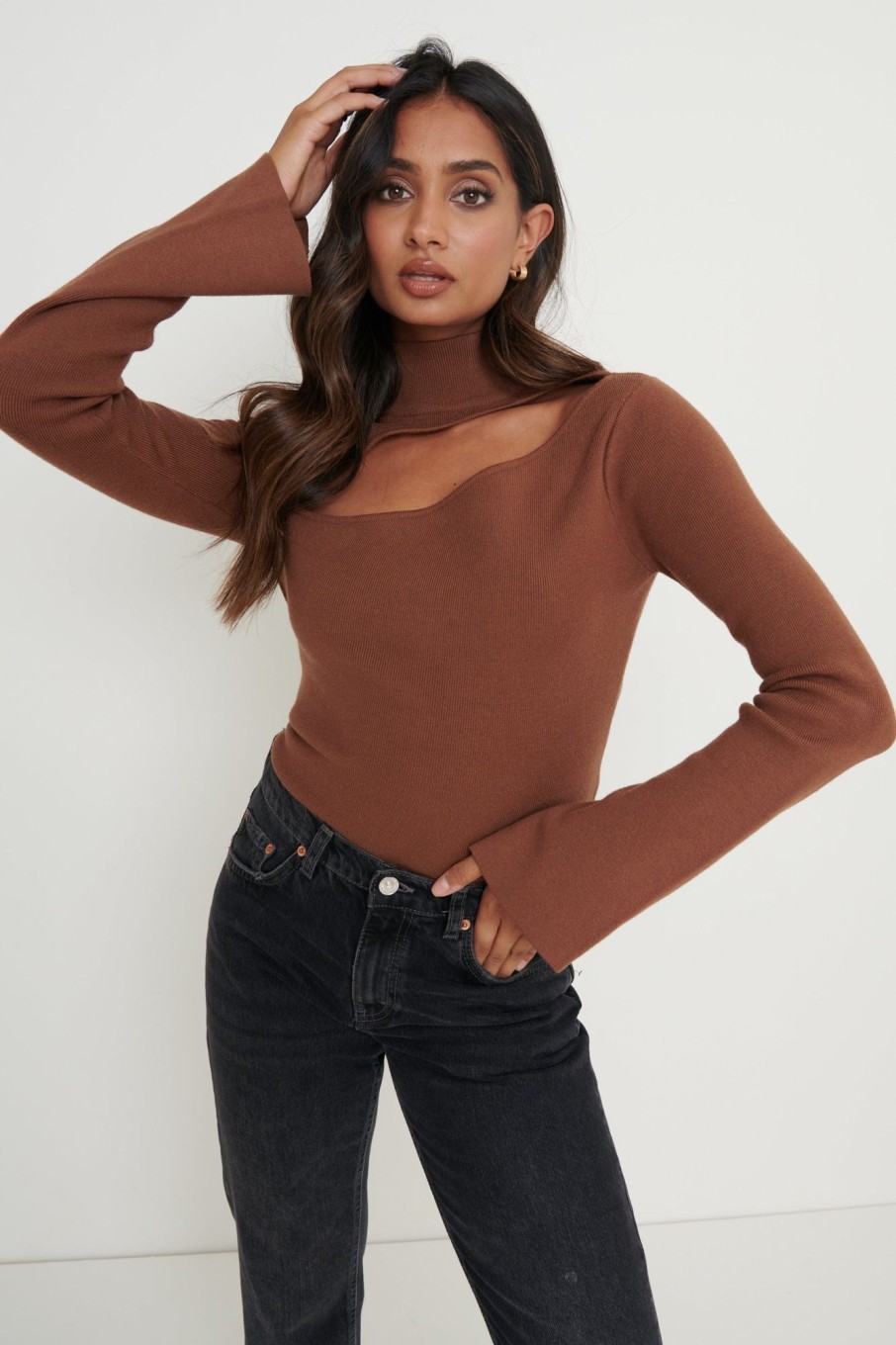 Clothing Pretty Lavish | Shani Cut Out Knit Top Brown