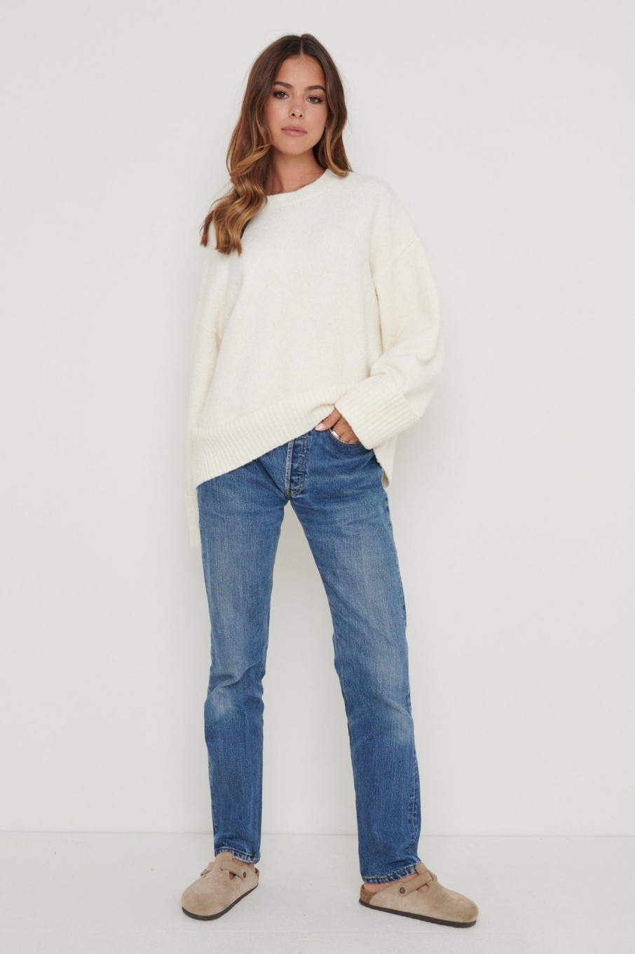 Clothing Pretty Lavish | Camille Oversized Borg Jumper Cream