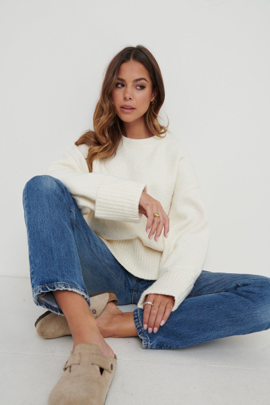 Clothing Pretty Lavish | Camille Oversized Borg Jumper Cream