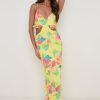 Clothing Pretty Lavish | Rinna Cut Out Maxi Dress Lemon Abstract Floral