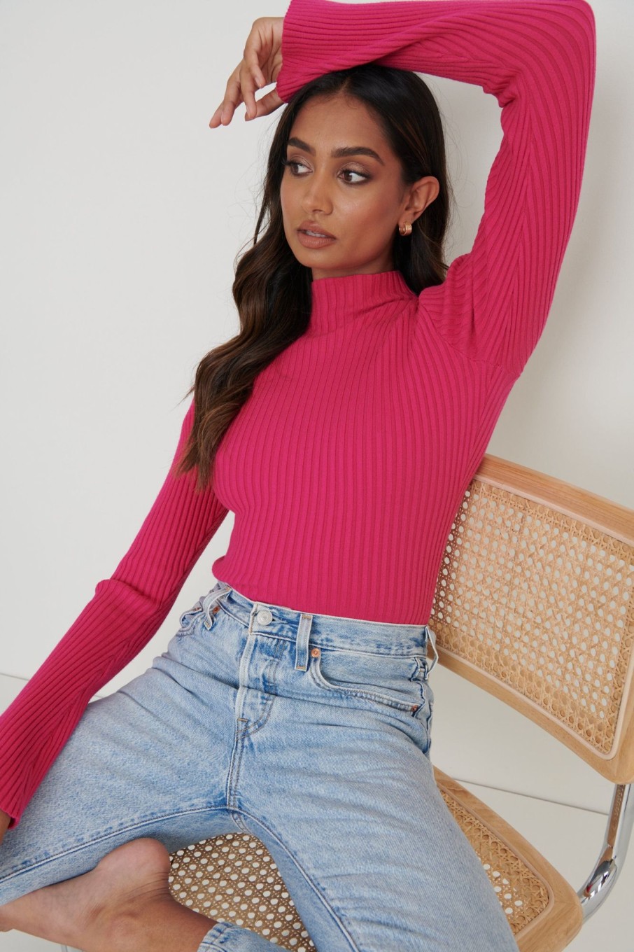 Clothing Pretty Lavish | Abbey Ribbed Grown Neck Top Pink