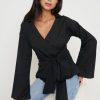 Clothing Pretty Lavish | Louis Linen Wrap Blouse Black