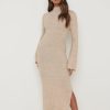 Clothing Pretty Lavish | Baylee Soft Knit Midaxi Dress Beige