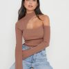 Clothing Pretty Lavish | Presley High Neck Cut Out Knit Top Brown