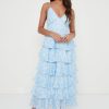 Clothing Pretty Lavish | Lissy Ruffle Midaxi Dress Blue Abstract Print